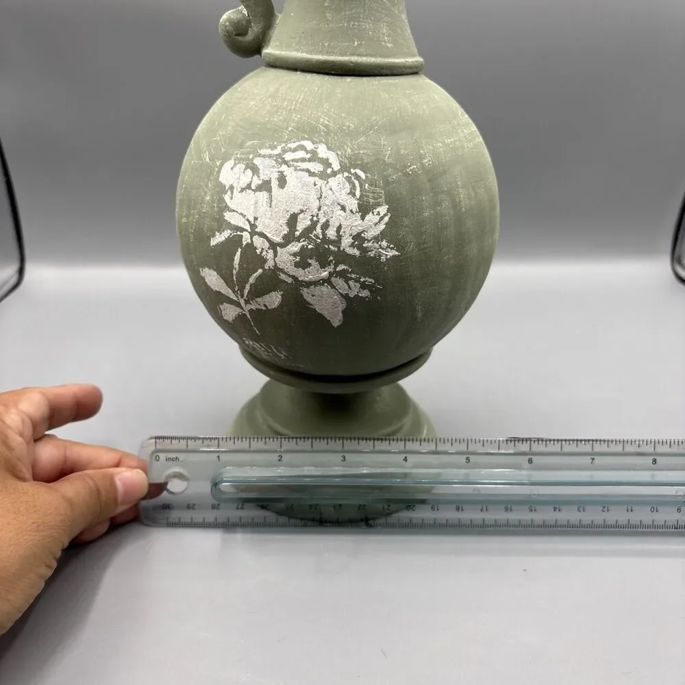 Pottery Faux Pitcher Decor Green Rustic Cottagecore Garden